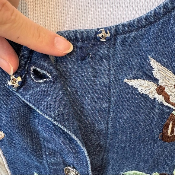 Vintage Denim Embroidered Grandmacore Hummingbird Maxi Dress Sz M - Picture 13 of 16